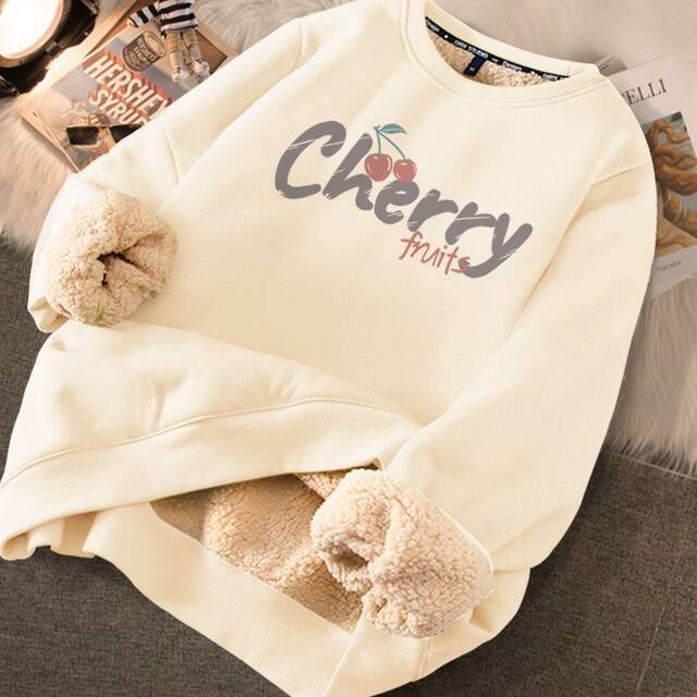 Thickened lamb velvet printed round neck sweatshirt for girls in 2024 new winter loose outerwear trendy top