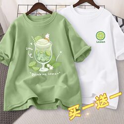Green Short-Sleeved T-Shirt for Women, Summer 2023 New Style, Loose, Stylish and Versatile, Junior High School Student Tops, Summer Wear T-Shirts