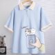 Short -sleeved T -shirt Female Summer 2024 New Explosive Student Polo Shirt Loose Summer Women's Blue Half -Half -Sleeve
