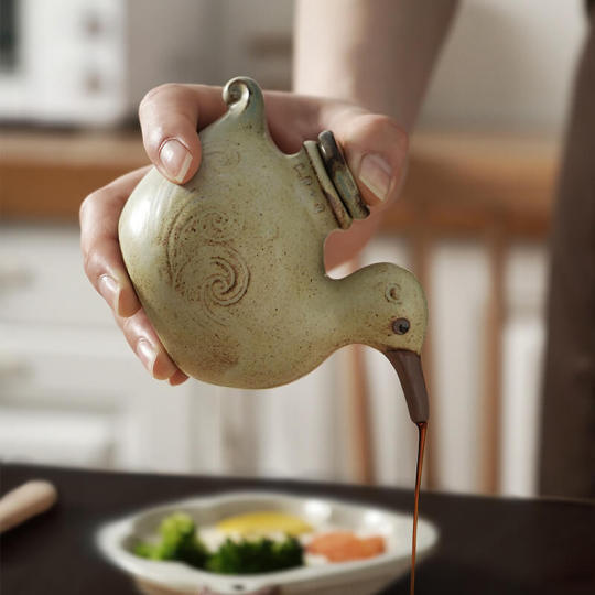 Bouteille De Sauce Soja En Céramique Japonaise – Distributeur D’huile D’olive Et Vinaigre 200 Ml, Design Bois Et Blanc