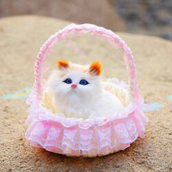 Simulated Kitten Kidsren's Cat Luminous Toy Small Flower Basket Cat Plush Doll Girl Birthday Christmas Gift