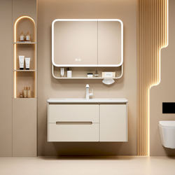 Cream Style Stainless Steel Bathroom Cabinet Combination Washbasin Bathroom Ceramic Integrated Washbasin Washbasin Beauty Mirror