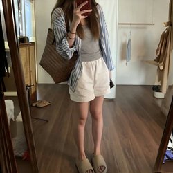 Korean Style Simple Elastic Waist Washed Pure Cotton White Casual Work Shorts for Women Summer High-Waisted A-Line Loose Wide-Leg Pants
