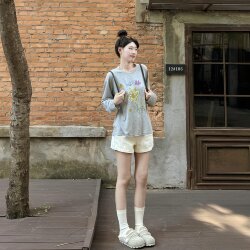 Pure Cotton Japanese-Style A-Line White Shorts, Women's Summer Sports Wide-Leg Three-Quarter Pants, Petite Slimming Casual Hot Pants