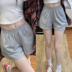 American-Style Gray Sports Casual Shorts for Women, Summer 2025 New Loose Slimming High-Waisted A-Line Wide-Leg Hot Pants