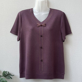 
Mom's summer short-sleeved T-shirt for middle-aged and elderly loose V-neck
