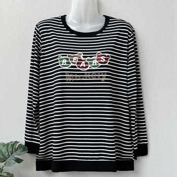 Long -sleeved T -shirt versatile loose, thin striped stripes
