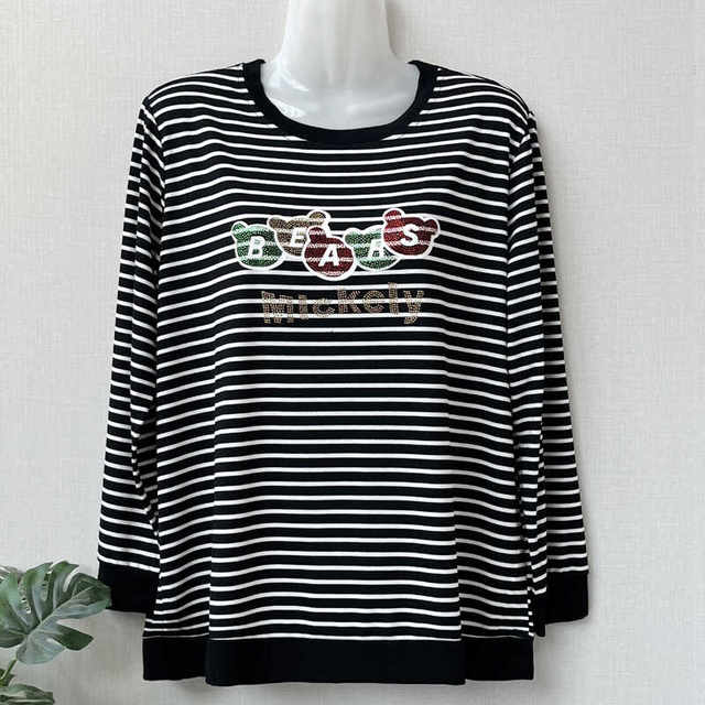 Middle -aged mother autumn long -sleeved T -shirt large size fashion Modal striped bottom shirt is loose and thin 200JIN [Jin is equal to 0.5 kg] top
