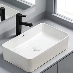 Deepened Countertop Basin with Overflow, Square Small-Sized Ceramic Basin, Washbasin for Home and Hotel Countertop Use