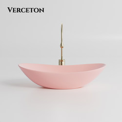 Yuanbao Sakura Pastel Color Countertop Ceramic Integrated Irregular Washbasin Single Basin Designer Artistic Washbasin