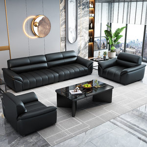 The new leather office sofa modern minimalist guest three -person office business reception group coffee table suit