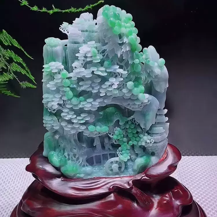 緬甸天然玉石擺件冰糯種精雕觀音財神貔貅翡翠客廳裝飾品