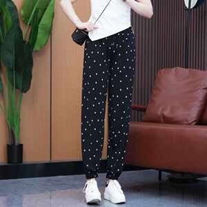 
Floral Ice Silk Cool Pants Women's Summer Loose Casual Slimming Large Size Sunscreen Mosquito-Repellent Pants Harem Leg-tie Bloomers
