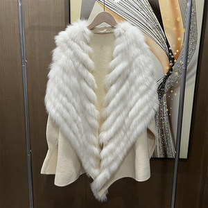 Large lapel car strip fox fur coat for women 2025 new popular fashion internet celebrity cardigan sweater mid-length