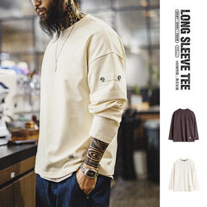 
Madden workwear American retro long-sleeved T-shirt cotton V-neck pullover white loose drape outer sweatshirt men's spring