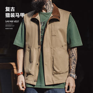 
Madden workwear American retro safari vest hunting suit pure cotton khaki corduroy vest jacket men's spring
