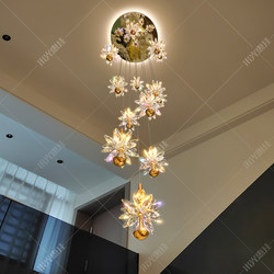 Special Long Pendant Light for Villa Spiral Stairwell, Light Luxury Crystal Chandelier, Duplex Building Small Loft Apartment Living Room Light
