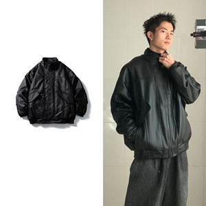 
Heizi Wuxiang American retro stand collar motorcycle style leather jacket jacket men and women autumn and winter pu leather flight jacket trendy