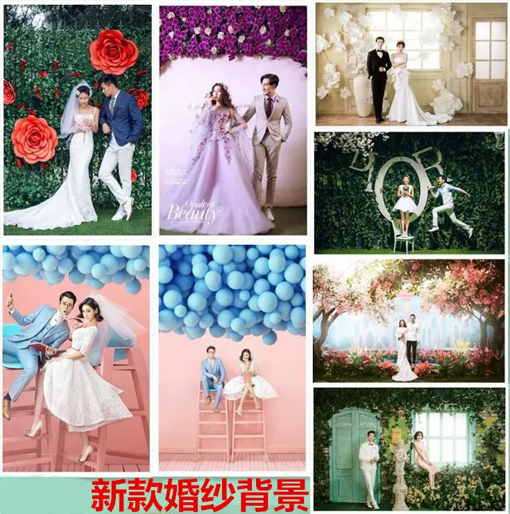 新款韩式婚纱摄影背景布影楼拍照背景墙花海背景情侣写真
