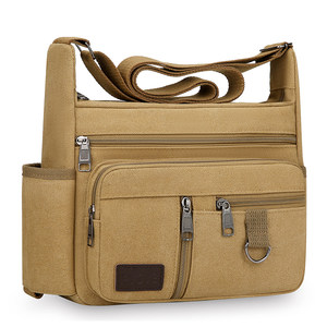 
One-shoulder crossbody bag can be equipped with water cup men's bag mobile phone bag canvas bag men's Korean new large-capacity backpack casual