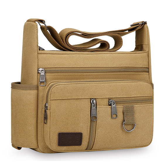
One-shoulder crossbody bag can be equipped with water cup men's bag mobile phone bag canvas bag men's Korean new large-capacity backpack casual