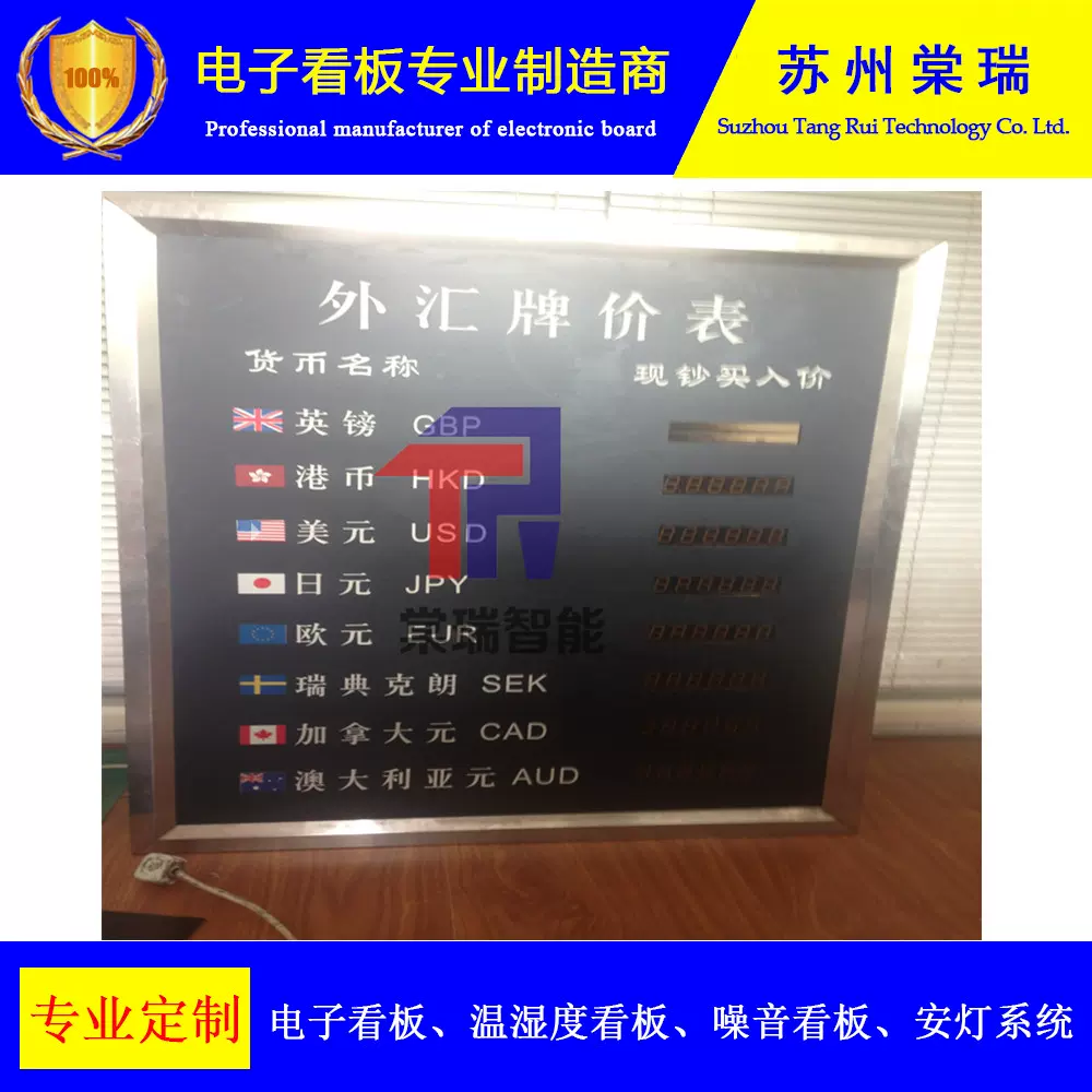 室内深圳厂家直销利率牌银行led汇率电子看板今日金价时钟年月日