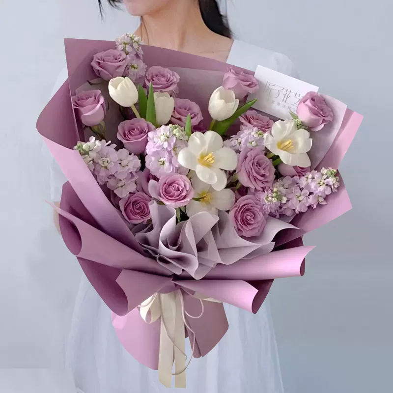 广州鲜花同城配送白玫瑰花束蝴蝶兰郁金香送男朋友闺蜜深圳
