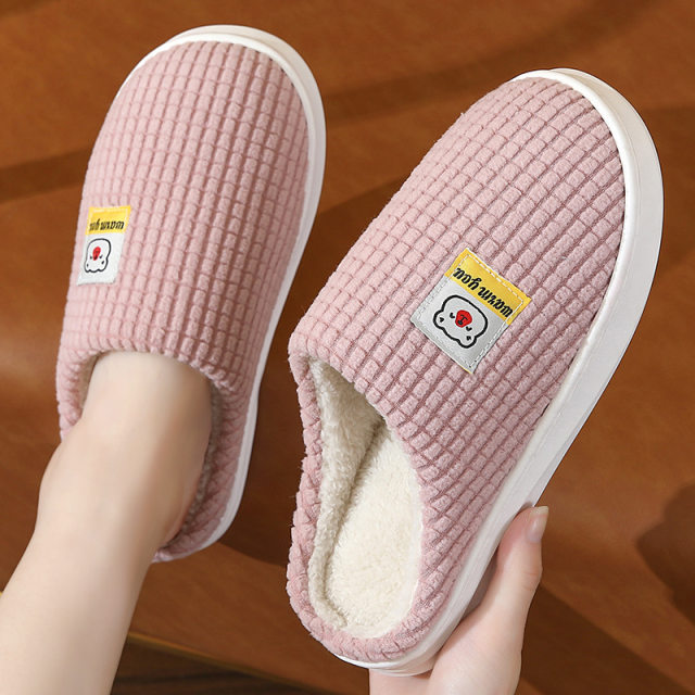 2025 new cotton slippers ladies in autumn and winter plus velvet hair thick bottom indoor anti -skid home warm confinement men's