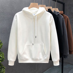 Casual American Retro Hooded Sweatshirt for Men, Pure Color Fleece-Lined Long-Sleeved Jacket, 2025 Autumn and Winter New Style Autumn Top