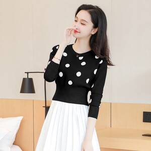 
Small short high-waisted polka-dot sweater for women 2024 autumn and winter slim pullover sweater for women with inner layering shirt
