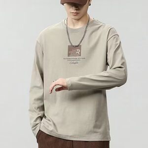 
Spring and autumn long-sleeved T-shirts, men's cotton tops, loose large size bottoming shirts, trendy autumn clothes, casual and versatile round neck