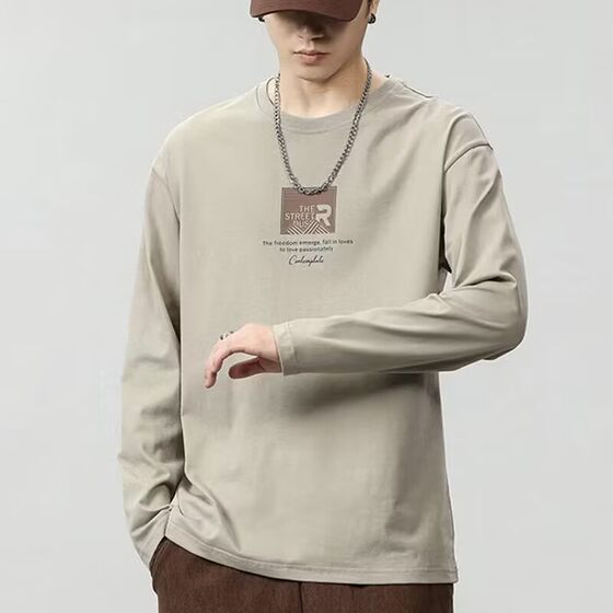 
Spring and autumn long-sleeved T-shirts, men's cotton tops, loose large size bottoming shirts, trendy autumn clothes, casual and versatile round neck