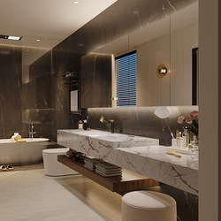 Italian-Style Light Luxury Bathroom Cabinet and Vanity Integrated Set with Rock Slab Hot-Bent Basin, Bathroom Washbasin and Makeup Table