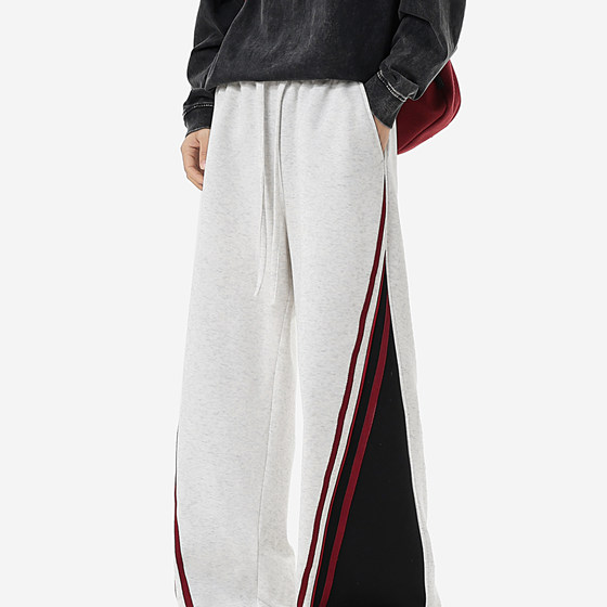 
Diagonal striped sweatpants men's spring trendy large size loose sports casual trousers men's straight wide-leg floor-length trousers