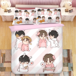 Customized Q Version Of Bo Jun Yi Xiao Bedding Xiao Zhan Wang Yibo Bed Sheet Quilt Cover Student Dormitory Bed Three-piece Set