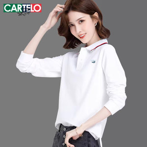 
Katile Crocodile POLO shirt for women long-sleeved T-shirt pure cotton autumn loose large size sports lapel casual top trendy