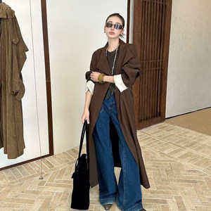 
TARU lazy style loose long windbreaker for women with good drooping temperament, slimming and taller than knees, covers flesh casual jacket