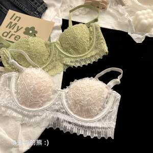 
French lace underwear girl's big breasts show small breasts gathered soft steel rings prevent sagging rabbit ears sexy bra set