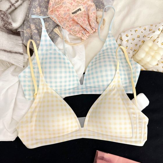 
French girl underwear, thin, small breasts, push-up, seamless, no wires, comfortable deep V spaghetti strap bra