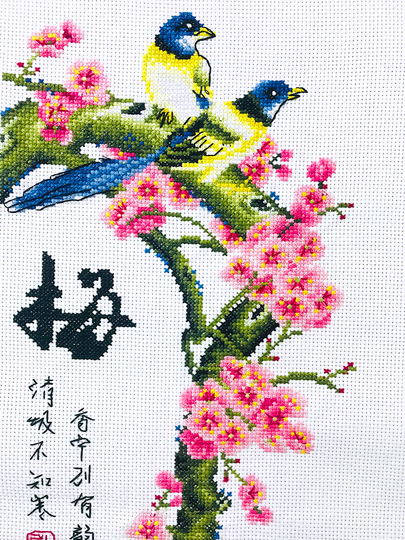 春のクロスステッチ 梅蘭竹菊 組立 - 小さな縦型絵画