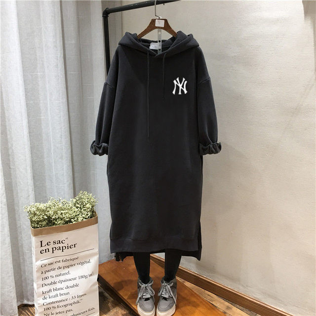 Fat MM winter velvet loose mid-length dress for women 300Jin [Jin equals 0.5kg] 240 large size women's half turtleneck hooded sweatshirt