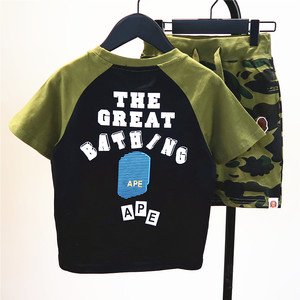 
Boys summer pure cotton short-sleeved T-shirt 2026 children's trendy green spliced raglan half-sleeved T-shirt can be set