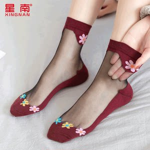 
Stockings for women's short spring and autumn red medium tube pure cotton base glass ice silk crystal thin wear-resistant transparent anti-hook stockings