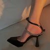 Black High Heels, Stiletto 2024 New Chain Toe-toe Sandals For Women, Square Toe, Temperament, Women's Shoes, Niche Design | EBUY7