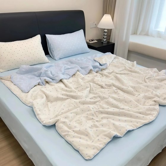 
Small fresh cotton double-layer gauze summer cool quilt four-piece set 100 pure cotton super soft air-conditioned quilt thin quilt bedding