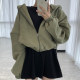 South Korea Chic autumn and winter niche minimalist hooded pull rope zipper design Loose and versatile long -sleeved sweater outside women