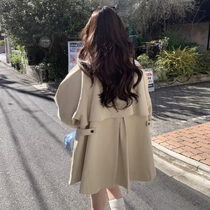 Korean Chic Spring New Retro British Style Stand up Neck Design Feels Small, Loose Long sleeved Windbreaker Coat for Women