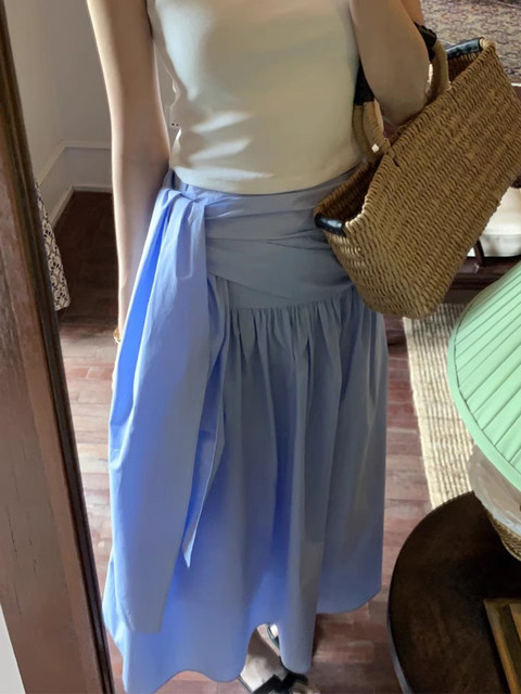 Korean chic summer niche design sense irregular straps pleated high waist versatile A-line skirt long skirt for women