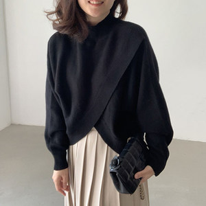 South Korea Chic retro versatile collar holder is loose and irregular cross -split -friendly long -sleeved long -sleeved sweater sweater