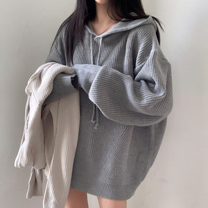 
Korean chic autumn and winter niche lazy style hooded drawstring design loose casual and versatile long-sleeved sweater sweater